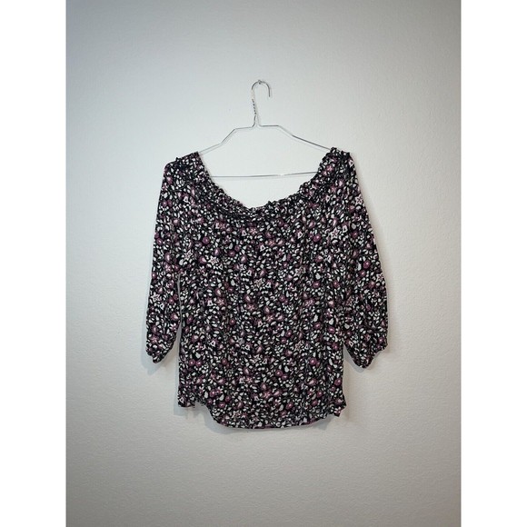 Lane Bryant Square Neck Floral off shoulder Blouse- size 18/20 ditsy 3/4 sleeves - Picture 7 of 10